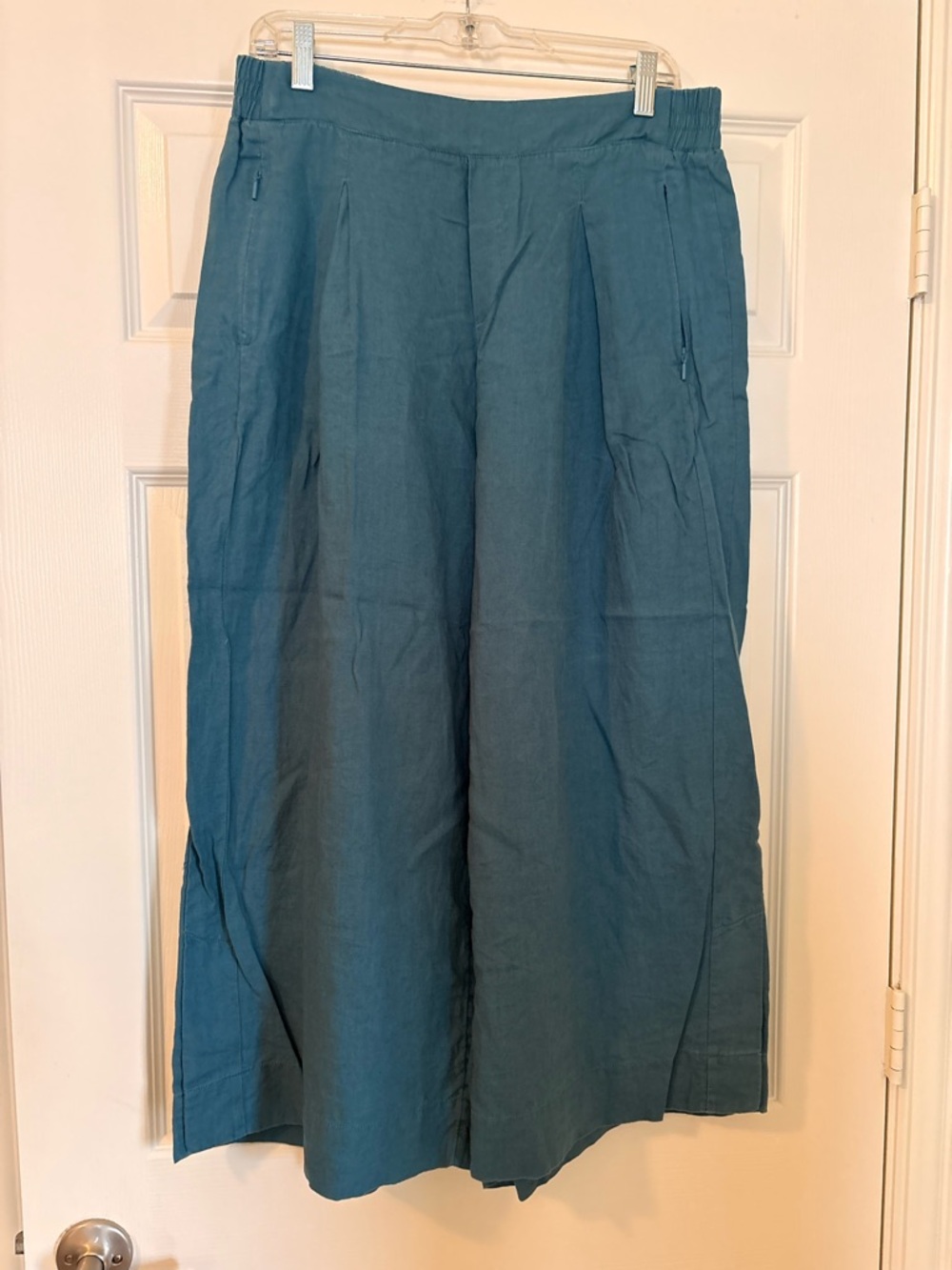 Athleta Playa Linen Cropped Teal Wide-Leg Linen Blend Pants